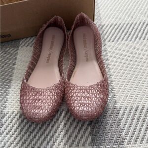 Mini Melissa girls pink glitter mini campana jelly flats